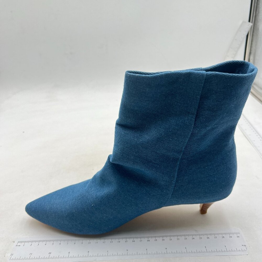 Women's Mid Thin Heel Zip Ankle Boots Pointed Toe Faux Suede Comfort Bootie Blue